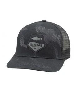 Hats Simms - Trout Patch Trucker Hat - Hex Camo Carbon