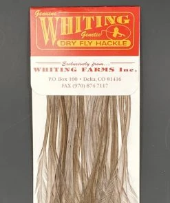 Whiting 100 Pack Dry Fly Hackle - White Dyed Dark Dun - 10